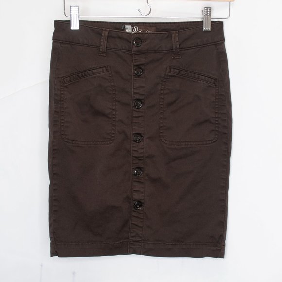 Level 99 Button Front Pencil Skirt Womens 24 Brown Straight Solid XS Casual V09X - Picture 1 of 5